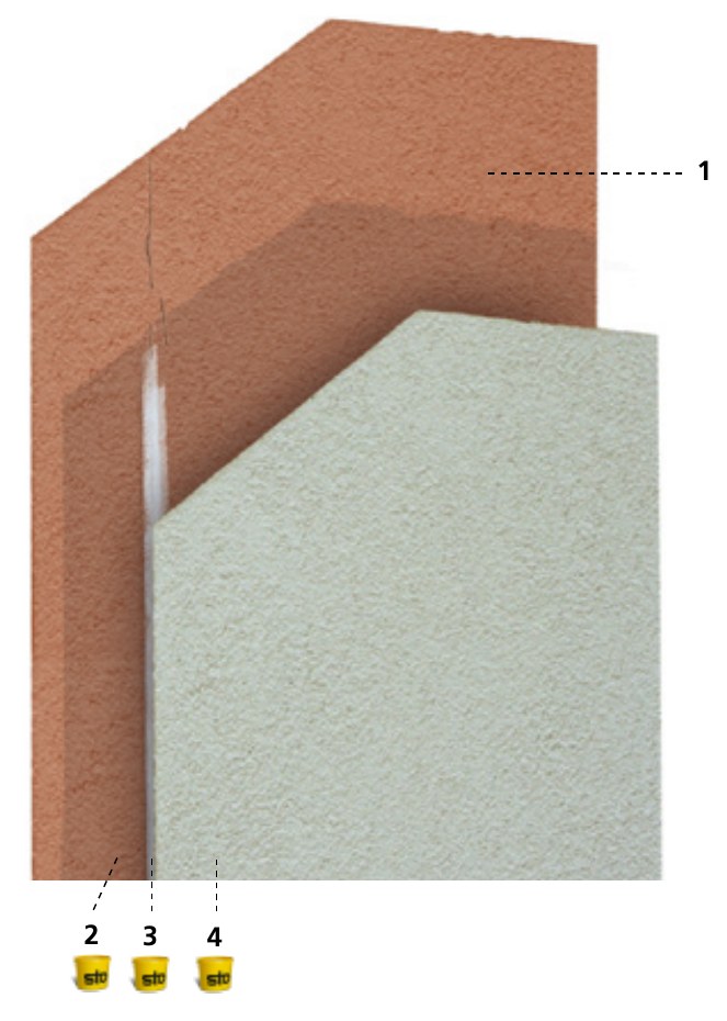 Layer build-up of the StoColor Lastic Satin Coating System over an existing substrate
