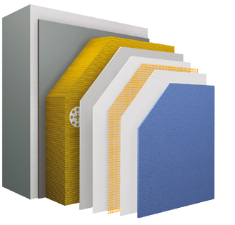 Cross-section of the StoTherm Mineral insulation system's layered construction on solid masonry