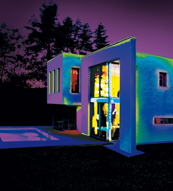 Infrared thermography image showing facade heat loss