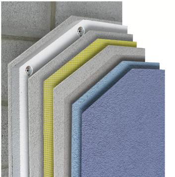 Cutaway diagram of the StoTherm Vario system's layers